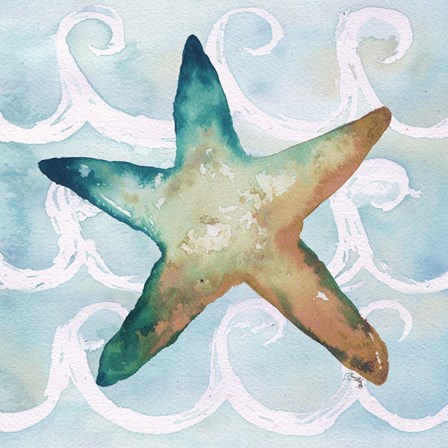 Sea Creatures on Waves I by Elizabeth Medley art print