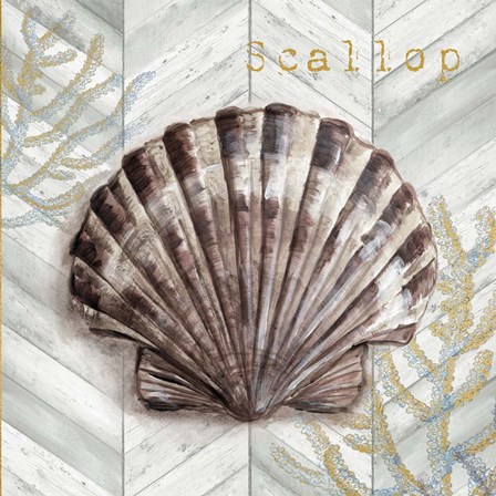 Gray Gold Chevron Scallop Shell by Tre Sorelle Studios art print