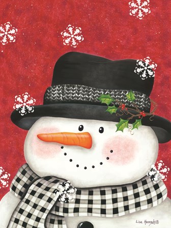 Holly &amp; Black Plaid Snowman by Lisa Kennedy art print
