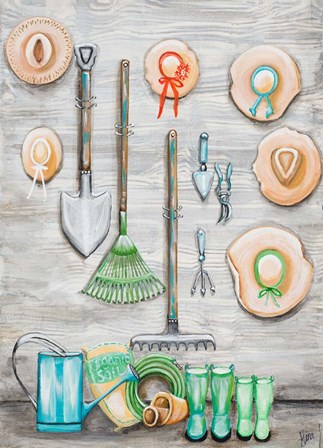 Garden Hats And Tools by Gina Ritter art print