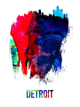 Detroit Skyline Brush Stroke Watercolor by Naxart art print