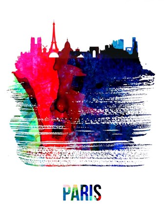 Paris Skyline Brush Stroke Watercolor by Naxart art print