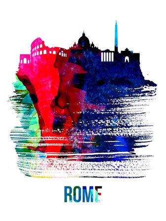 Rome Skyline Brush Stroke Watercolor by Naxart art print