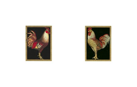 Mini Roosters on Black art print