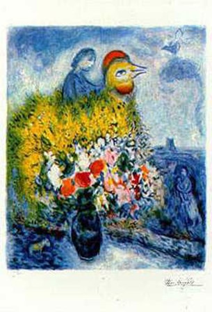 Cog Avec Le Bouquet Jaune by Marc Chagall art print