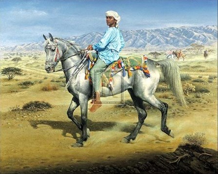 Omani Boy on his Arab Stallion (Le) by Susan Crawford art print