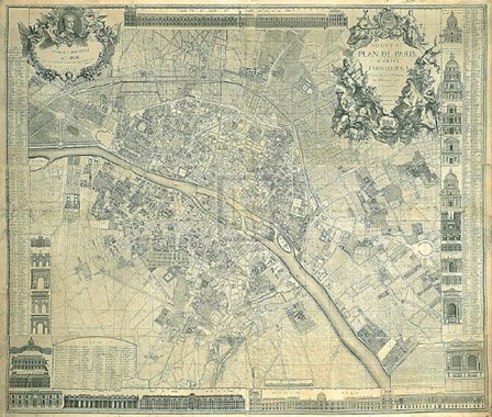 Nouveau Plan De Paris 1728 by B.J. Zhang art print