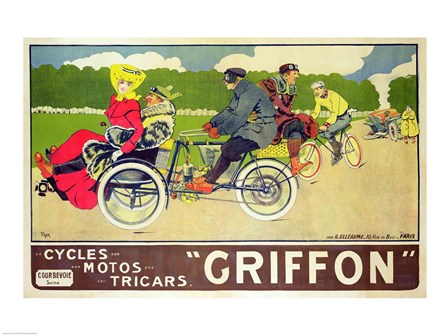 Poster advertising &#39;Griffon Cycles, Motos &amp; Tricars&#39; art print