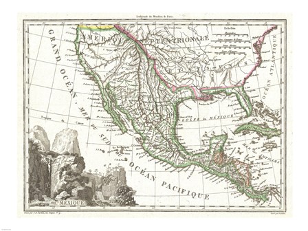 1810 Tardieu Map of Mexico, Texas and California art print