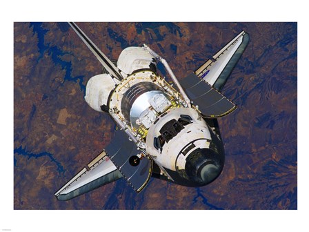 The Space Shuttle Discovery approaches the International Space Station art print
