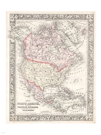 1864 Mitchell Map of North America art print