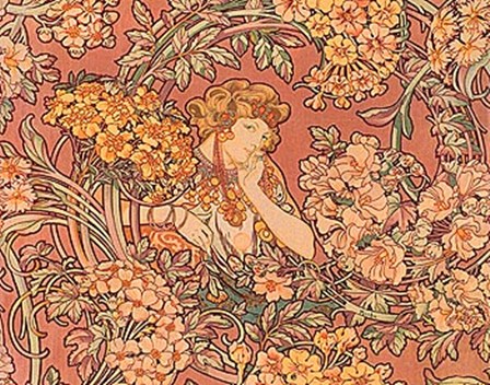 Redhead Among Flowers by Alphonse Mucha art print