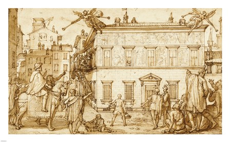 Taddeo Decorating the Facade of Palazzo Mattei by Federico Zuccaro art print