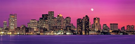 USA, Massachusetts, Boston, View of an urban skyline by the shore at night by Panoramic Images art print