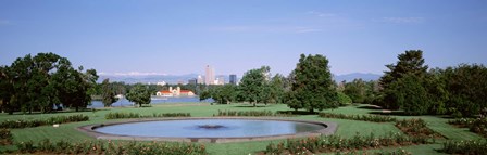 Formal garden in City Park with city and Mount Evans in background, Denver, Colorado, USA by Panoramic Images art print