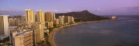 High angle view of buildings at the waterfront, Waikiki Beach, Honolulu, Oahu, Hawaii, USA by Panoramic Images art print