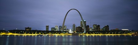 Buildings Lit Up At Dusk, Mississippi River, St. Louis, Missouri, USA by Panoramic Images art print