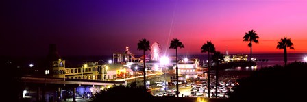 Amusement park lit up at night, Santa Monica Beach, Santa Monica, Los Angeles County, California, USA by Panoramic Images art print