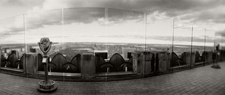 Coin-operated binoculars on the top of a building, Rockefeller Center, Manhattan, New York (black and white) by Panoramic Images art print