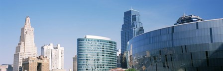 Low angle view of downtown skyline, Sprint Center, Kansas City, Missouri, USA by Panoramic Images art print