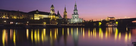 Reflection Of Buildings On Water At Night, Dresden, Germany by Panoramic Images art print