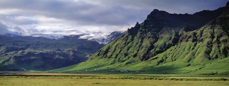 View Of Farm And Cliff In The South Coast, Sheer Basalt Cliffs, South Coast, Iceland by Panoramic Images art print