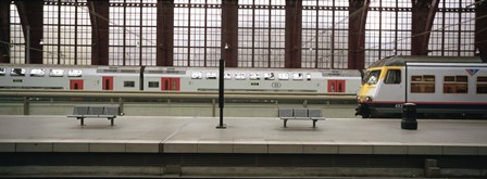 Trains at a railroad station platform, Antwerp, Belgium by Panoramic Images art print