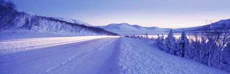 Highway running through a snow covered landscape, Akureyri, Iceland by Panoramic Images art print