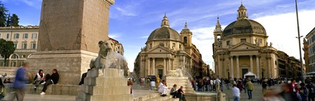 Tourists in front of churches, Santa Maria Dei Miracoli, Santa Maria Di Montesanto, Piazza Del Popolo, Rome, Italy by Panoramic Images art print
