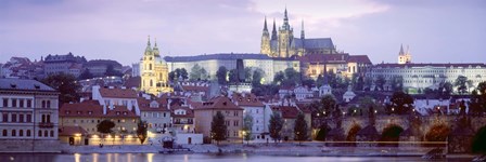 Castle lit up at dusk, Hradcany Castle, Prague, Czech Republic by Panoramic Images art print