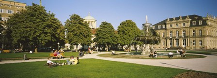 Group Of People Sitting Around A Fountain In A Park, Schlossplatz, Stuttgart, Baden-Wurttemberg, Germany by Panoramic Images art print