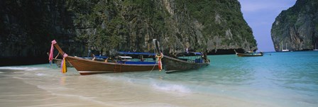 Longtail boats moored on the beach, Ton Sai Beach, Ko Phi Phi Don, Phi Phi Islands, Thailand by Panoramic Images art print