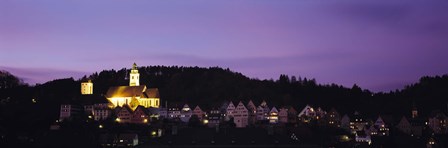 Church lit up at dusk in a town, Horb Am Neckar, Black Forest, Baden-Wurttemberg, Germany by Panoramic Images art print