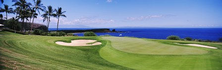 Golf course at the oceanside, The Manele Golf course, Lanai City, Hawaii by Panoramic Images art print
