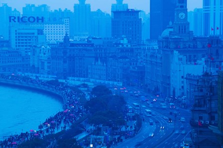 Buildings in a city at dusk, The Bund, Shanghai, China by Panoramic Images art print