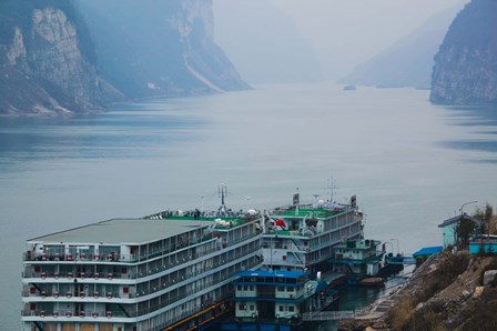 Yangtze River Cruise Ships at anchor, Yangtze River, Yichang, Hubei Province, China by Panoramic Images art print