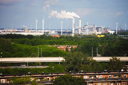 Smoke Stacks and Windmills at Power Station, Netherlands by Panoramic Images art print