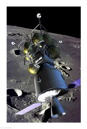 Spaceship orbiting the moon art print