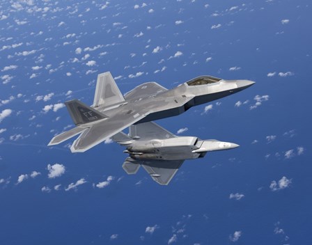 Two F-22 Raptors Maneuver over Japan by HIGH-G Productions/Stocktrek Images art print