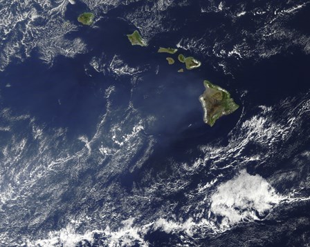 Satellite View of Volcanic Fog from Kilauea Volcano Swirling around the Hawaiian Islands by Stocktrek Images art print