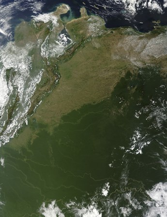 Satellite view of Eastern Columbia and Northern Venezuela by Stocktrek Images art print