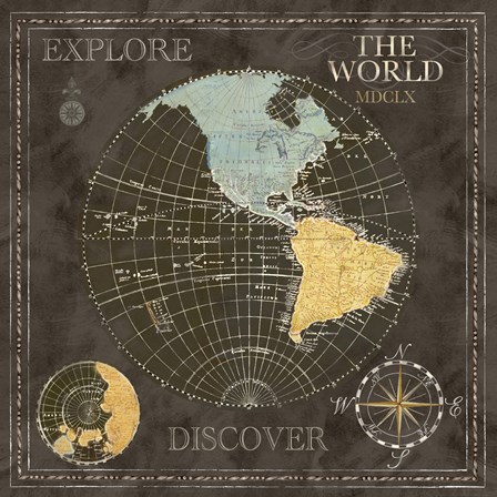 Old World Journey Map Black I by Cynthia Coulter art print
