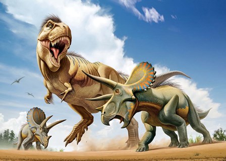 Tyrannosaurus Rex Fighting aTriceratops by Mohamad Haghani/Stocktrek Images art print