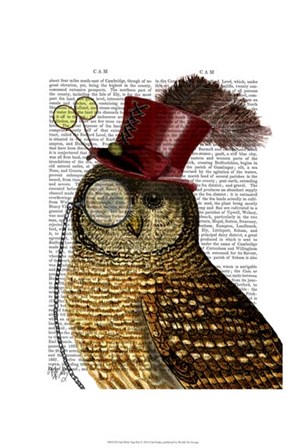 Owl With Top Hat by Fab Funky art print