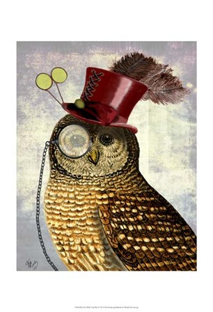 Owl With Top Hat by Fab Funky art print