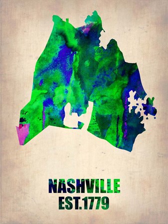 Nashville Watercolor Map by Naxart art print