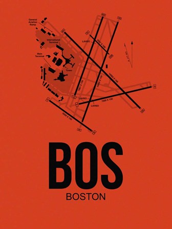 BOS Boston Airport Orange by Naxart art print