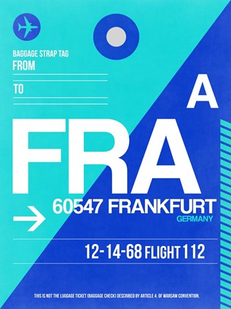 FRA Frankfurt Luggage Tag 1 by Naxart art print