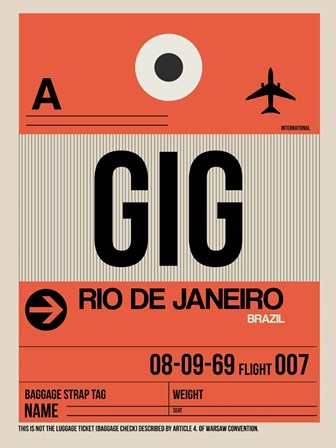 GIG Rio De Janeiro Luggage Tag 2 by Naxart art print