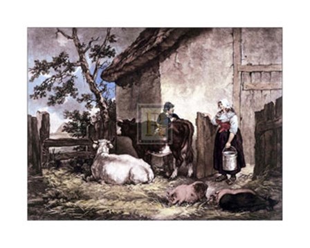 Milkmaid and Cowherd by George Morland art print